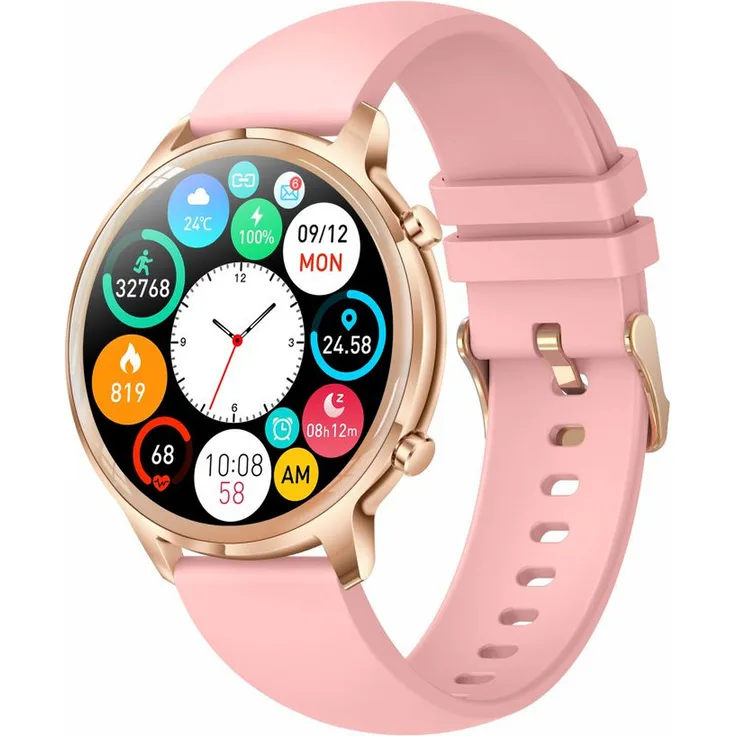 Manta Kelly Damen-Smartwatch rosa, Bluetooth-Anrufmanagement, 360 x 360 Pixel Display, IP67 wasserdicht, Gesundheitsfunktionen