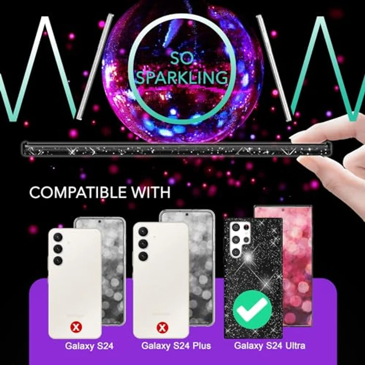 NALIA Stabile Glitzerhülle für Samsung Galaxy S24 Ultra, Schwarz, Anti-Schock Schutzhülle mit Glitzer-Pailletten – Bild 4