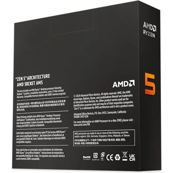 AMD Ryzen 5 9600X Prozessor, 6 Kerne/12 Threads, Zen 5-Architektur, 38MB L3 Cache, 65W TDP, Bis zu 5,4 GHz Boost-Frequenz, Socket AM5, DDR5 & PCIe 5.0, Kein Lüfter – Bild 5
