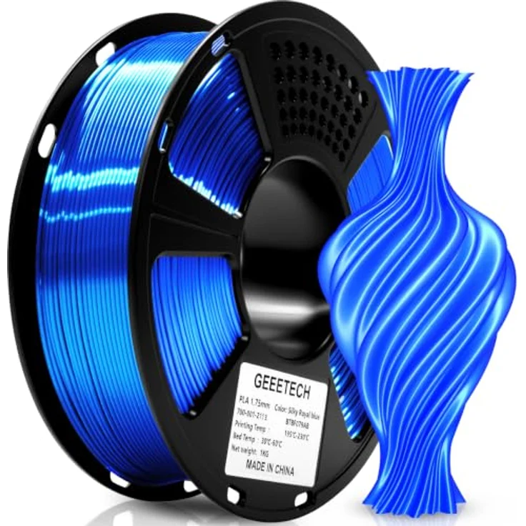 GEEETECH Silk PLA Filament, Silk Yoal Blue, 1,75 mm, 1 kg, für 3D-Drucker, verzugsfrei und hochpräzise – Bild 1
