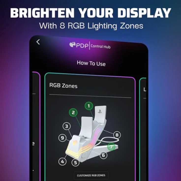 PDP LLC PlayStation 5 White Afterglow™ Wave Dual Charger, Ladestation mit RGB-Beleuchtung und App-Steuerung, Weiß – Bild 4