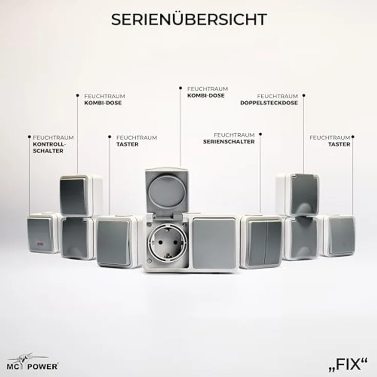 McPower Feuchtraum Doppelsteckdose Aufputz | 2-fach vertikal Steckanschluss, IP54, grau – Bild 5