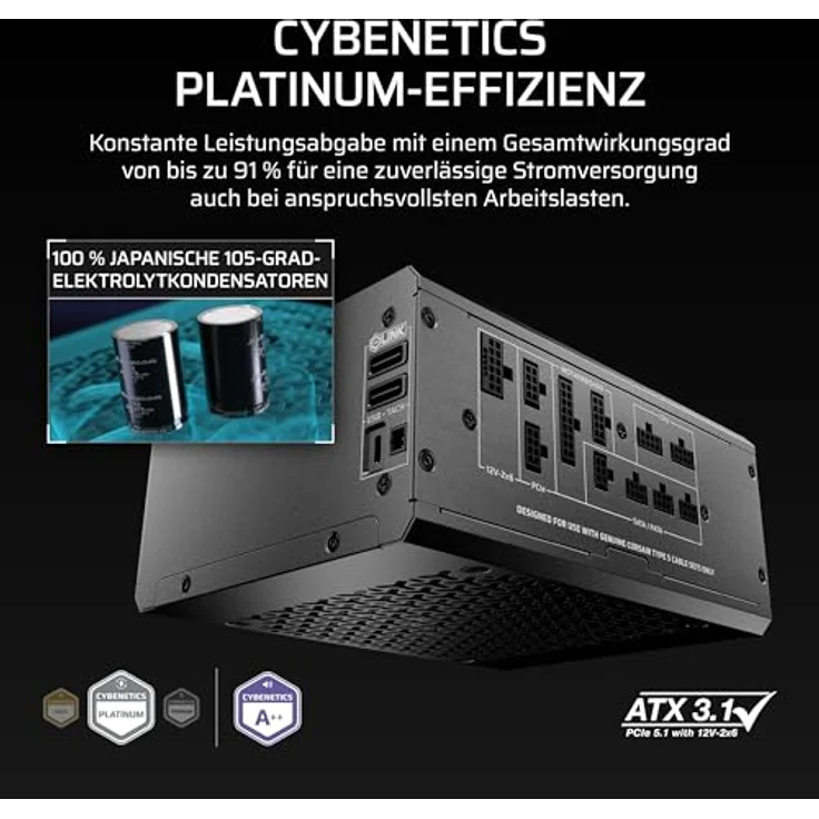 Corsair HX1200i SHIFT, ATX 1200W Netzteil mit 80 PLUS Platinum-Zertifikat, vollmodularem Kabelmanagement und 140 mm Lüfter, Schwarz – Bild 5