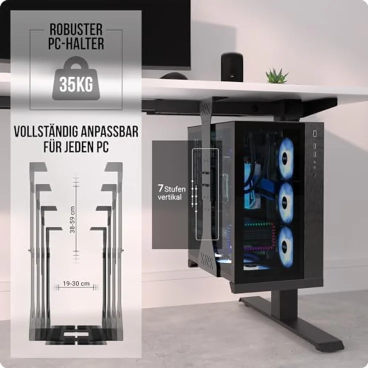 Ultimate Setup PC Halterung unter Schreibtisch, Schwerlast Computer Halterung bis 35 kg Tragfähigkeit, anpassbare Tower Halterung in Schwarz – Bild 3