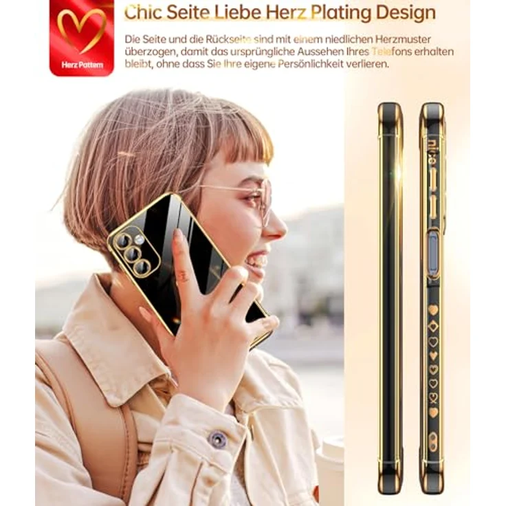 LeYi Handyhülle für Samsung Galaxy A16 5G, TPU Silikon Schutzhülle mit Cute Herz Muster und 2 Schutzfolien, Stoßfest, Kratzfest, Kameraschutz, Schwarz – Bild 5