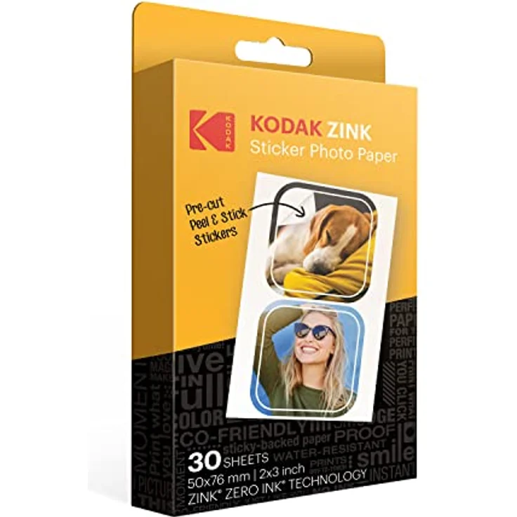 Kodak Premium Zink Fotopapier 5,1 x 7,6 cm, vorgeschnittene Aufkleber, 30 Blatt, wasserbeständig und reißfest, Weiß kompatibel mit Kodak Step Drucker – Bild 1