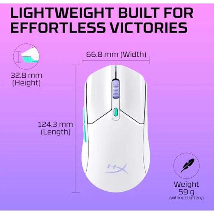 HyperX Pulsefire Haste Core 2 White Wireless Maus - Leicht, 70g, 2.4GHz, 12.000 DPI – Bild 3