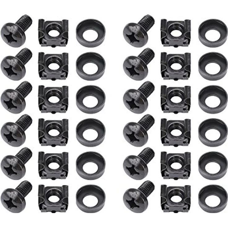 HMF 61012-12er Set Käfigmuttern für 10" oder 19" Serverschrank Netzwerkschrank, M6 Montageschrauben, schwarz, aus robustem Stahl – Bild 2