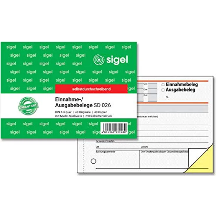 Sigel Formularblock A6 quer, Ausgabe-/Einnahmebeleg, 40 Blatt, selbstdurchschreibend, gelb