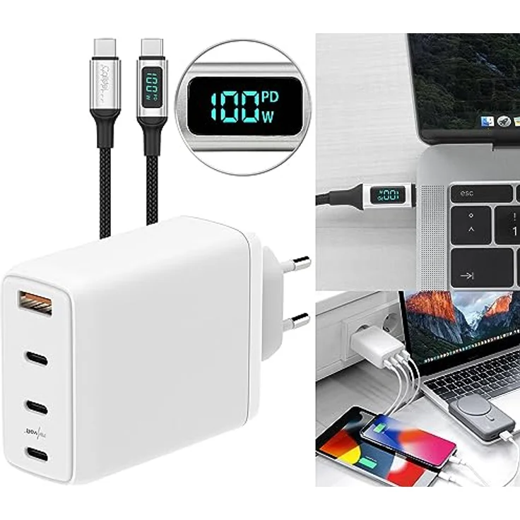 revolt PD Ladegerät, 120W PD 4-Port-USB-Netzteil in Weiß, inkl. 2x 100W-PD-USB-C-Ladekabel, intelligentes Quick-Charge-Ladegerät für iPhone und mehr – Bild 2