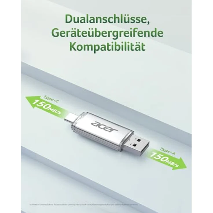 Acer USB-Stick UT300 256GB USB 3.2 Gen1, Dual-Anschluss Typ-A & Typ-C, bis zu 150 MB/s, Aluminiumgehäuse – Bild 4