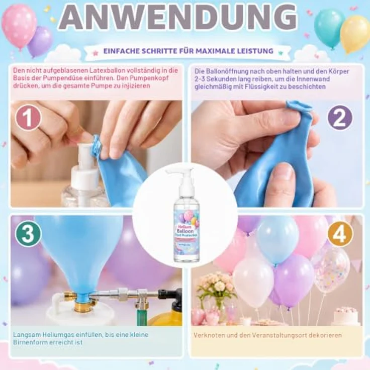 LAMXIN 100 ml High Float Helium Gel, Ballon-Schutzflüssigkeit mit Pumpkopf für verlängerte Schwebezeit bei Hochzeiten und Partys – Bild 5