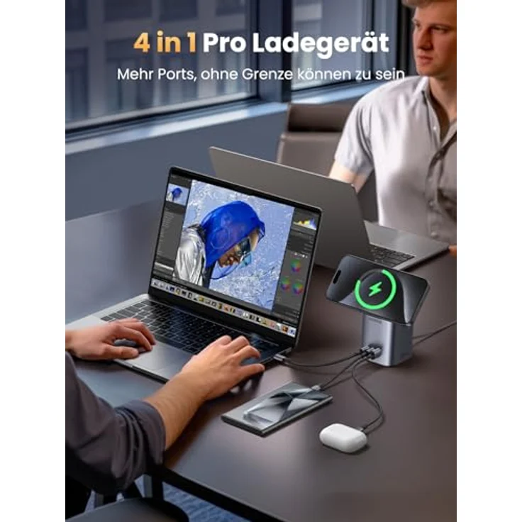UGREEN USB-C Ladegerät 100W, Nexode Qi2 Ladegerät 15W GaN Wireless Charger 4-in-1 Ladestation mit induktivem Ladeständer, kompatibel mit MacBook Pro/Air, iPhone 12-16 Serien – Bild 2
