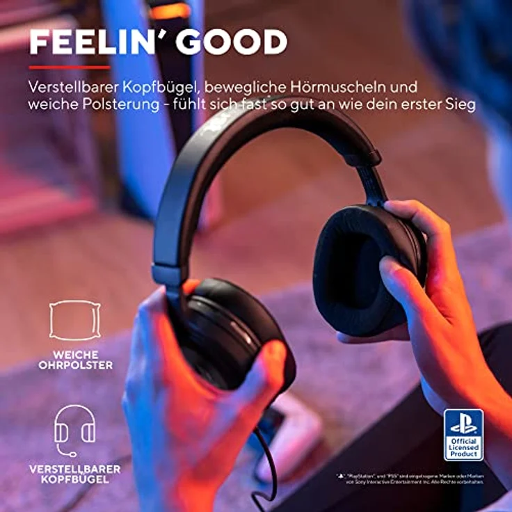Trust Gaming Headset GXT 498 Forta Offiziell Lizenziert für Playstation 5, Nachhaltig, PS4 / PS5 Headset, 1,2 m Kabel, 50mm-Treiber, Abnehmbares Mikrofon, Verstellbare Over-Ear Kopfhörer, Schwarz – Bild 4