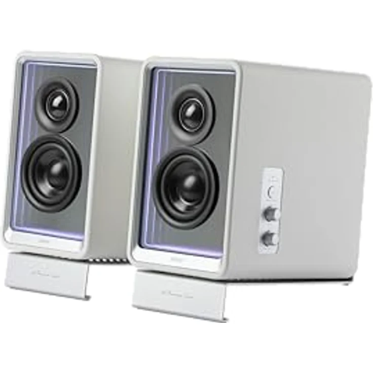 EDIFIER QR65 Aktive Design-Monitorlautsprecher (70 Watt) mit RGB-Lichteffekten, 3X USB TurboGaN-Schnellladeports und Subwoofer-Ausgang, weiß – Bild 5