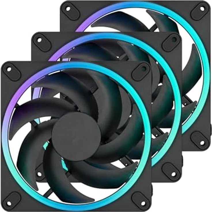 Fractal Design Momentum 14 RGB, Leiser PC-Gehäuselüfter mit 140 mm, ARGB Gen 2, 20 LEDs, Flüssigkristallpolymer-Flügel, Fluiddynamisches Lager, Schwarz, 3er-Pack – Bild 1