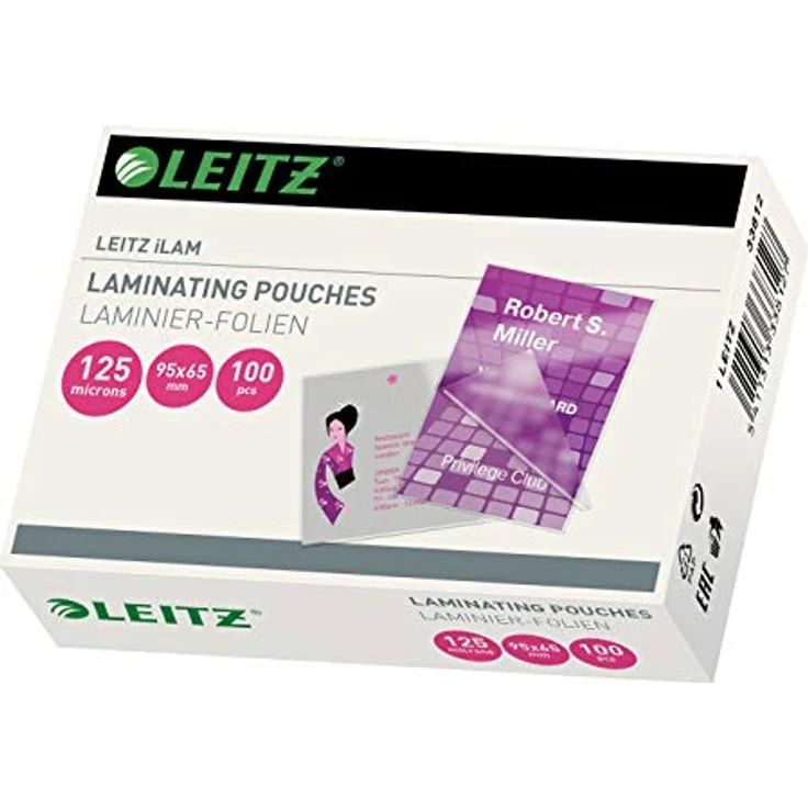 Leitz Heißlaminierfolien 125 mic 65 x 95 mm, zum Laminieren von Karten und Ausweisen, Hochwertige Laminierfolien im 100er Pack, Glänzend, Transparent, 33812 - Preisvergleich – Bild 1