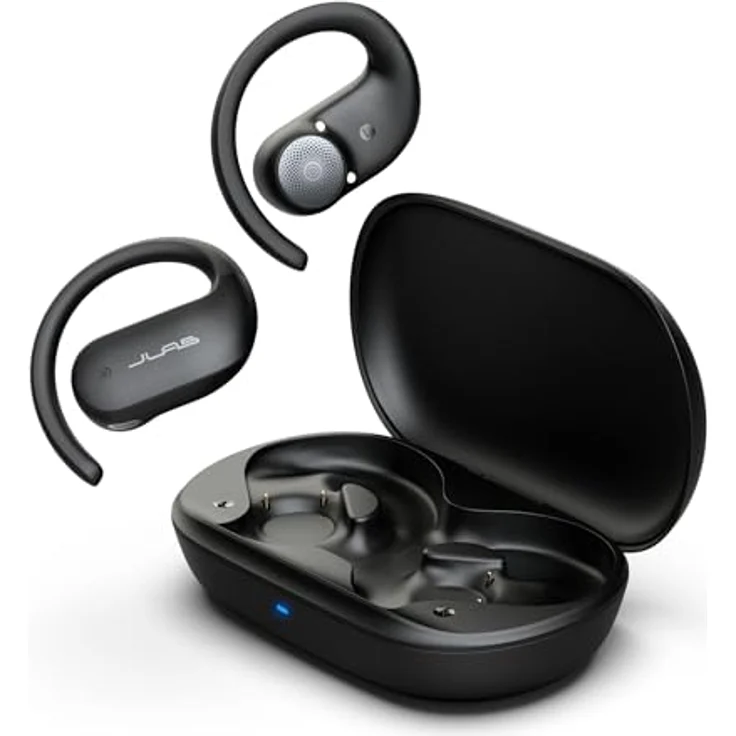 JLab Open Sport Kopfhörer - Kabellose Open-Ear Sportkopfhörer mit Ohrbügeln, 26 Stunden Laufzeit, IP55 Schweißresistent, Bluetooth Multipoint, Schwarz – Bild 1