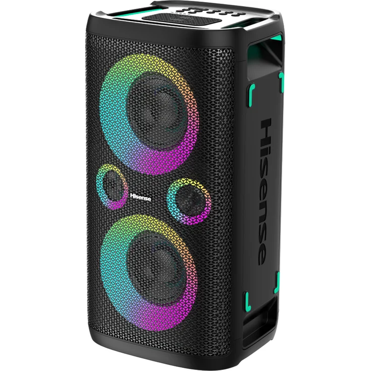 Hisense Soundbar PartyStorm 1, 300W Bluetooth-Lautsprecher mit 5 Lichteffekten, IPX4 wasserdicht, kabelloses Laden, Karaoke-Modus