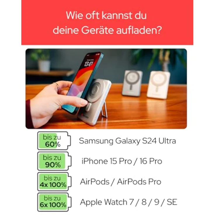 Verbatim Charge 'n' Go 2C, Powerbank mit 5000mAh, kabelloses Laden, 20W, Silber – Bild 3