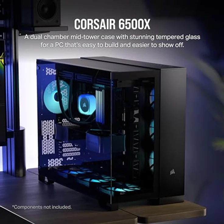 CORSAIR 6500X Mid-Tower ATX PC-Gehäuse Aus Gehärtetem Glas - Ohne Lüfter - Zweikammer-Design - Große Kühlungsflexibilität - Kompatibel Mit Reverse Connection Motherboards - Schwarz – Bild 2