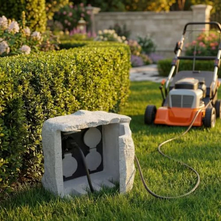 Wiltec 4-Fach Gartensteckdose IP44, Außensteckdose in Steinoptik mit 5m Kabel, wasserfest und robust – Bild 2