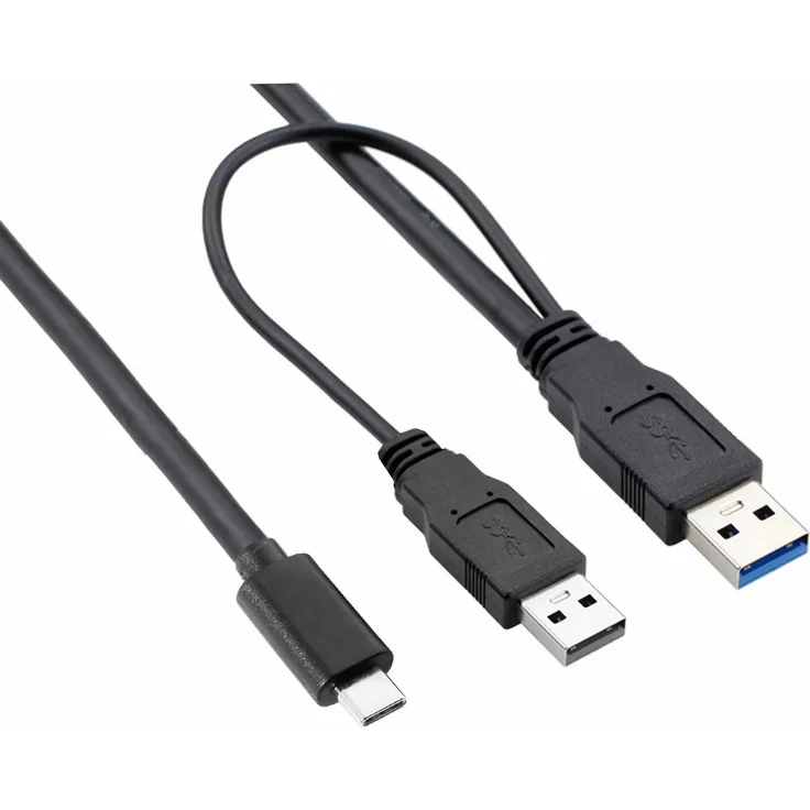 Bolwins O55 USB-C auf USB 3.0 & USB 2.0 Y-Kabel, Dual Power Datenkabel für Laptop & externe Festplatte, 25cm/60cm, schwarz