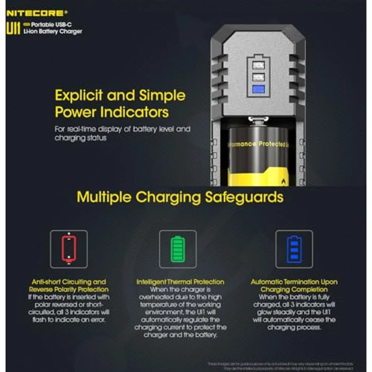 Nitecore 1fach USB-Ladegerät UI1 mit Ladestrom max. 800mAh, 3 LED, lädt 21700 mi – Bild 7
