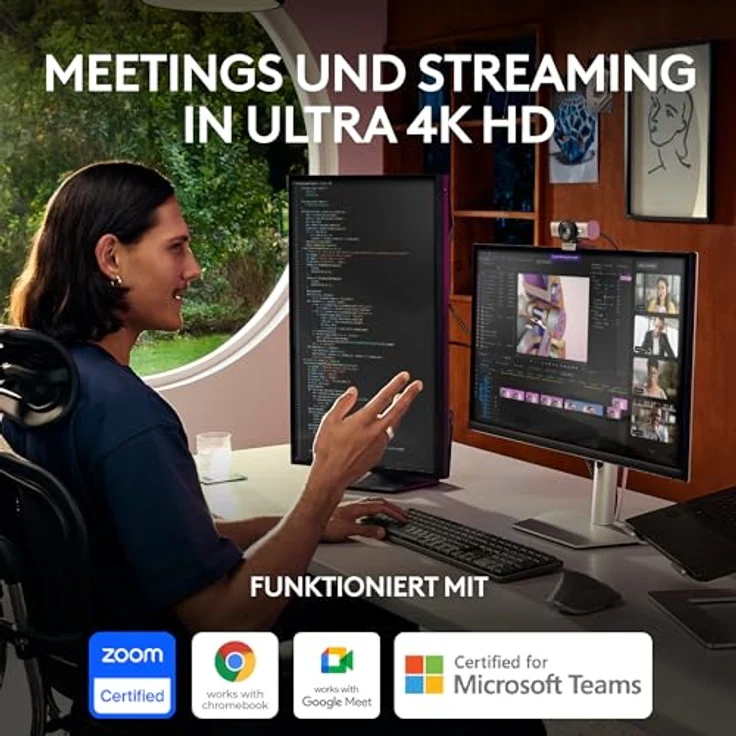 Logitech MX Brio Ultra HD 4K Collaboration and Streaming Webcam, 1080p at 60 FPS, Dual Noise Reducing Mics, Show Mode, USB-C, Webcam Cover, Works with Microsoft Teams, Zoom, Google Meet, Graphit – Bild 2