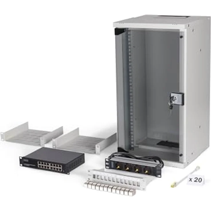 Digitus SOHO PRO 10" Netzwerk-Set, 12HE Wandgehäuse mit Zubehör, grau, kompaktes Serverschrank-System für IT-Verkabelung – Bild 5