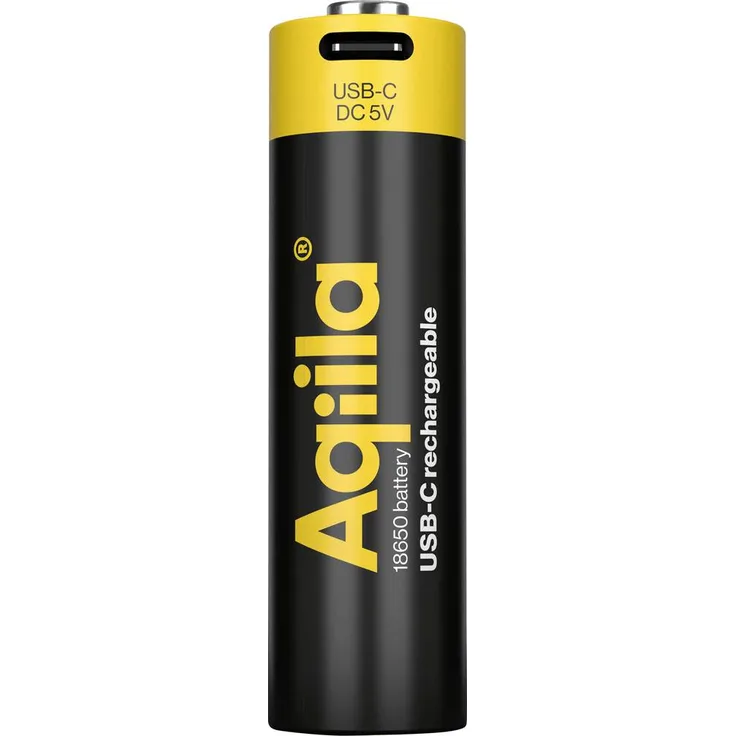 Aqiila USB-C® 18650 Li-Ion Akku, 2000 mAh, wiederaufladbar, LED Anzeige, integrierte Sicherheitsfunktionen