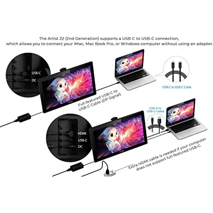XP-PEN Artist 22 (2. Generation) Grafiktablett mit Display 21.5 Zoll, batterieloser Stift, 122% sRGB Farbraum, Stift Display mit Ständer, für Illustration/Bildbearbeitung/Animation – Bild 5