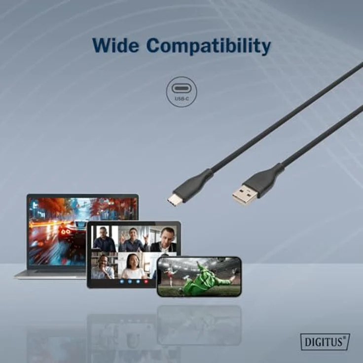 DIGITUS USB 2.0 Anschlusskabel - 1m - USB-A zu Typ-C - High-Speed 480 Mbit/s - 60W Power Delivery - flexibles Silikonkabel - Schwarz – Bild 2