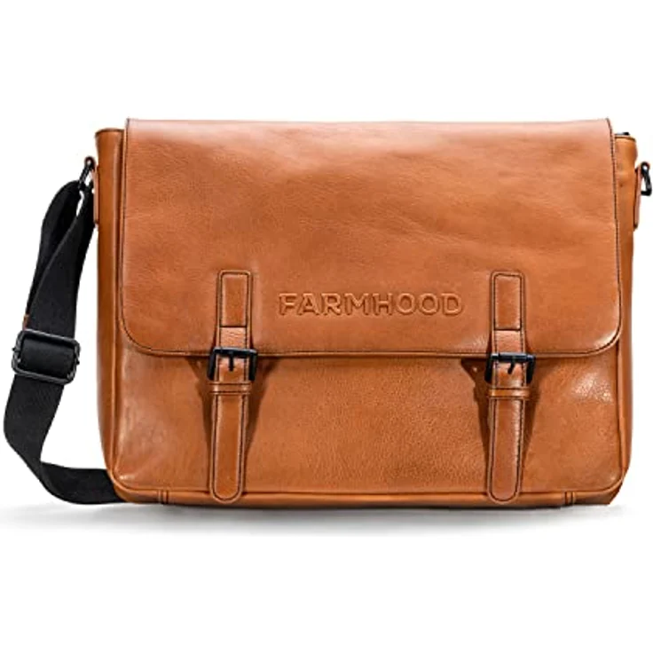 Farmhood Memphis Aktentasche, Leder Messenger mit Laptopfach für 38 cm Geräte, cognac – Bild 1