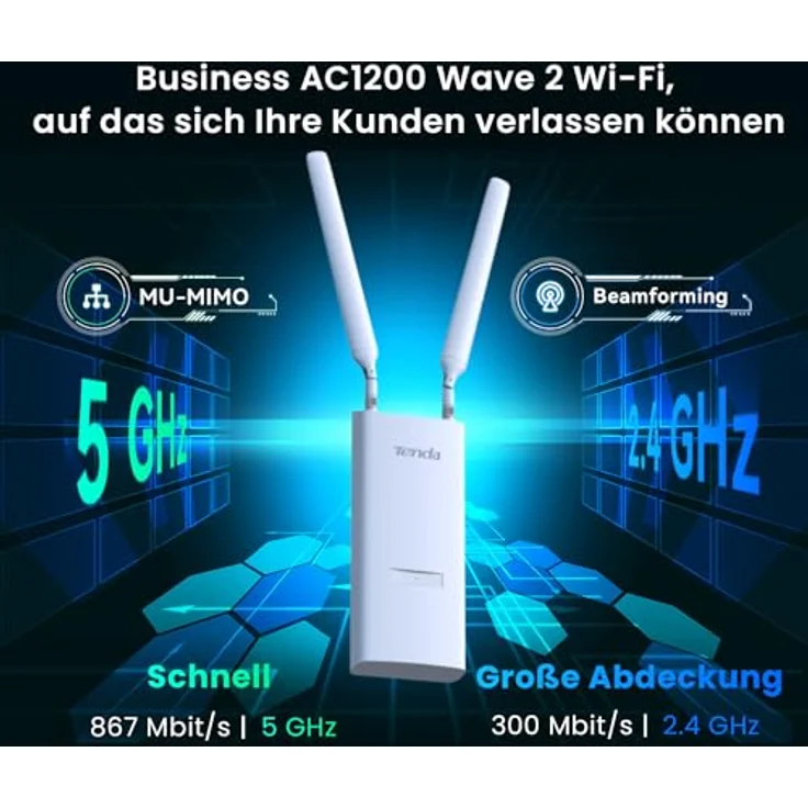 Tenda OAP1200 Outdoor Access Point, Gigabit Dualband WLAN (AC1200, IP65 wasserfest, PoE unterstützend, 1 Gigabit Port), weiß – Bild 2