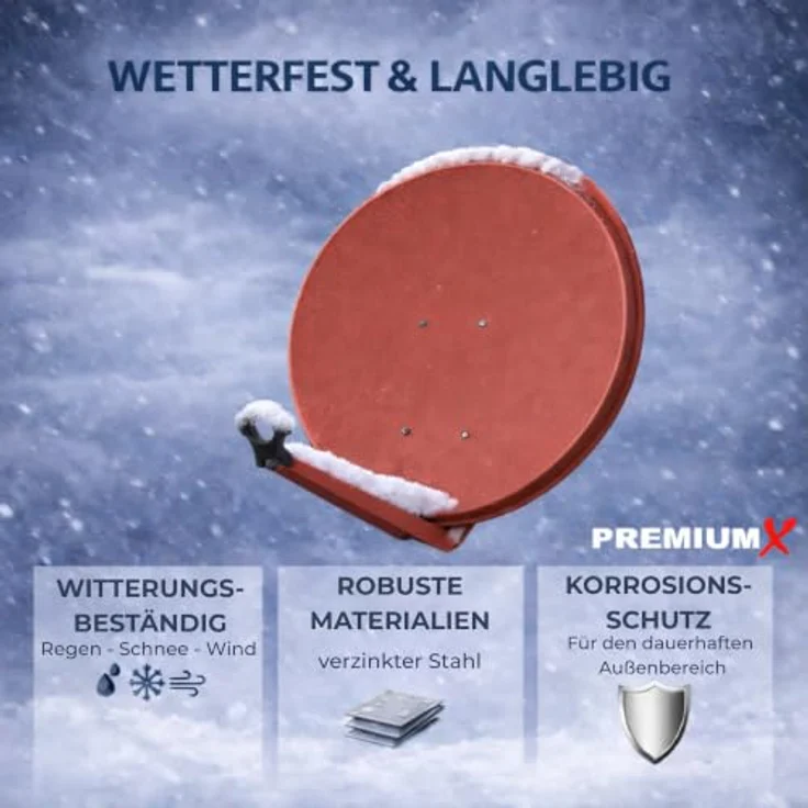 PremiumX PXS80 Satellitenschüssel 80cm, Stahl Ziegelrot, HDTV & 4K tauglich, verzinkter Korrosionsschutz – Bild 7