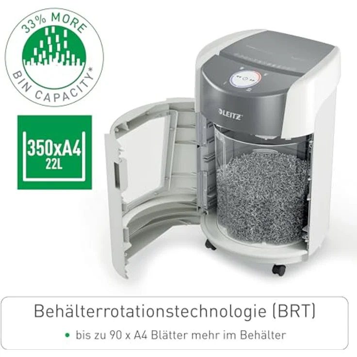 Leitz IQ OptiMax Small Office 350 P5, Aktenvernichter mit Mikro-Partikelschnitt, 70 Blatt Kapazität, Anti-Papierstau-Technologie, leiser Betrieb – Bild 3