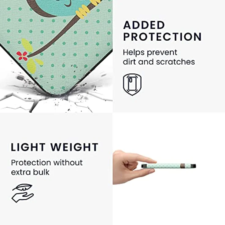 kwmobile Klapphülle kompatibel mit Kobo Clara 2E / Tolino Shine 4 Hülle - eReader Case - Eule Schlaf Türkis Braun Mintgrün – Bild 4