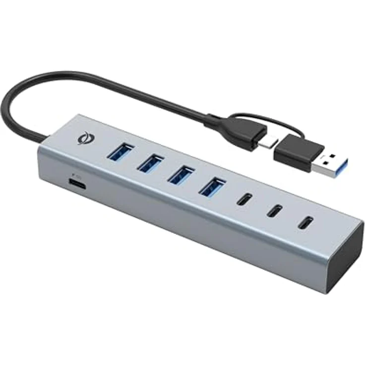 Conceptronic HUBBIES20GP 7-Port USB 3.2 Gen 1 Hub mit Netzteil, 5Gbps, USB-C x 3, USB-A x 4, Aluminiumgehäuse, silber – Bild 3