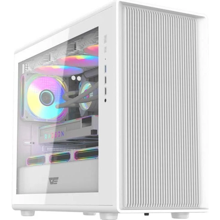 Darkflash Tech DB460M, PC Gehäuse für mATX/ITX mit gehärtetem Glas, weiß, optimale Kühloptionen und Platz für Grafikkarten bis 420 mm