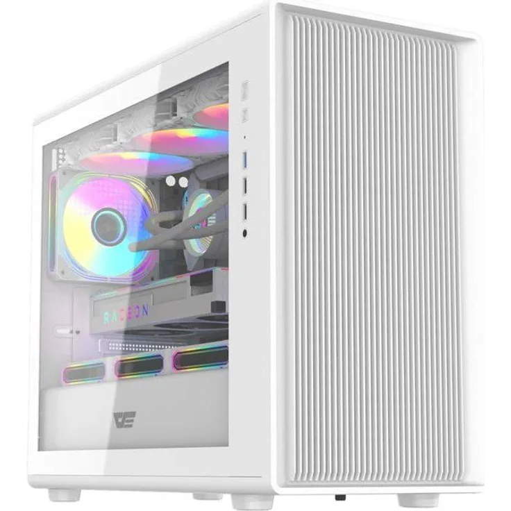 Darkflash Tech DB460M, PC Gehäuse für mATX/ITX mit gehärtetem Glas, weiß, optimale Kühloptionen und Platz für Grafikkarten bis 420 mm