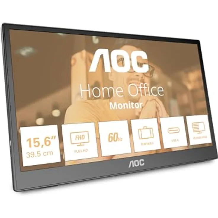 AOC 16T3EA - 16 Zoll tragbarer Monitor (1920x1080, USB-C Anschluss, Mehrwinkel Standfuss) schwarz-grau