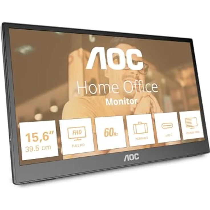 AOC 16T3EA - 16 Zoll tragbarer Monitor (1920x1080, USB-C Anschluss, Mehrwinkel Standfuss) schwarz-grau – Bild 1