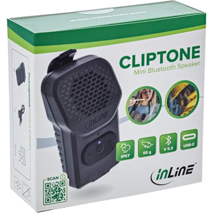 InLine ClipTone Bluetooth Lautsprecher, IPX7, 10 h Akkulaufzeit, Clip-Design, Bluetooth 5.3 – Bild 9