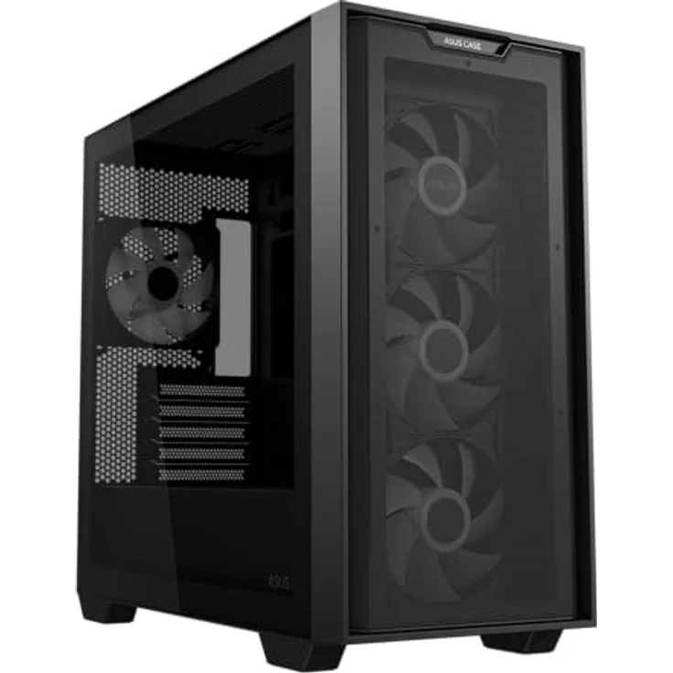 ASUS A21 Plus TG ARGB Black microATX PC Gehäuse (vorinstallierte ARGB-Lüfter, Mesh Frontpanel, kompatibel mit Mainboards mit versteckten Anschlüssen, 360-mm-Radiatoren, 380-mm-Grafikkarten) – Bild 1