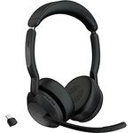 Jabra Evolve2 55 - schnurloses Stereo-Headset mit Jabra Air Comfort - Mikrofone mit Geräuschunterdrückung und ANC - für MS Teams zertifiziert, mit anderen Plattformen kompatibel - Schwarz