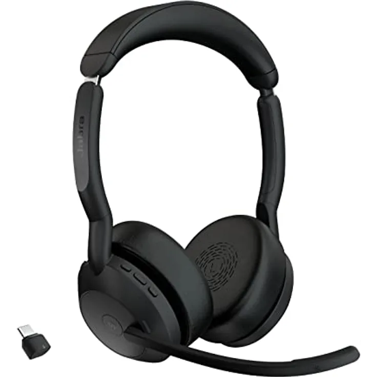 Jabra Evolve2 55 - schnurloses Stereo-Headset mit Jabra Air Comfort - Mikrofone mit Geräuschunterdrückung und ANC - für MS Teams zertifiziert, mit anderen Plattformen kompatibel - Schwarz