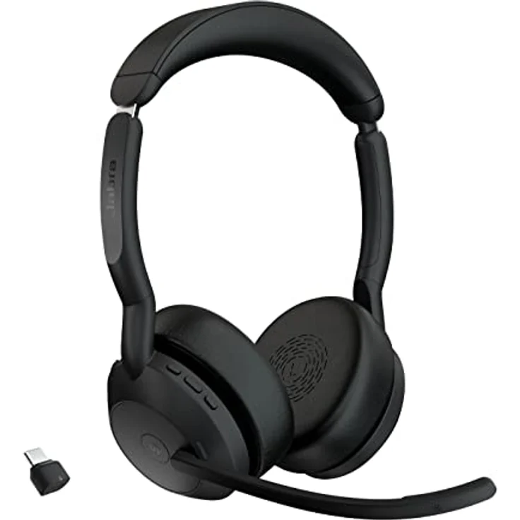 Jabra Evolve2 55 - schnurloses Stereo-Headset mit Jabra Air Comfort - Mikrofone mit Geräuschunterdrückung und ANC - für MS Teams zertifiziert, mit anderen Plattformen kompatibel - Schwarz – Bild 1