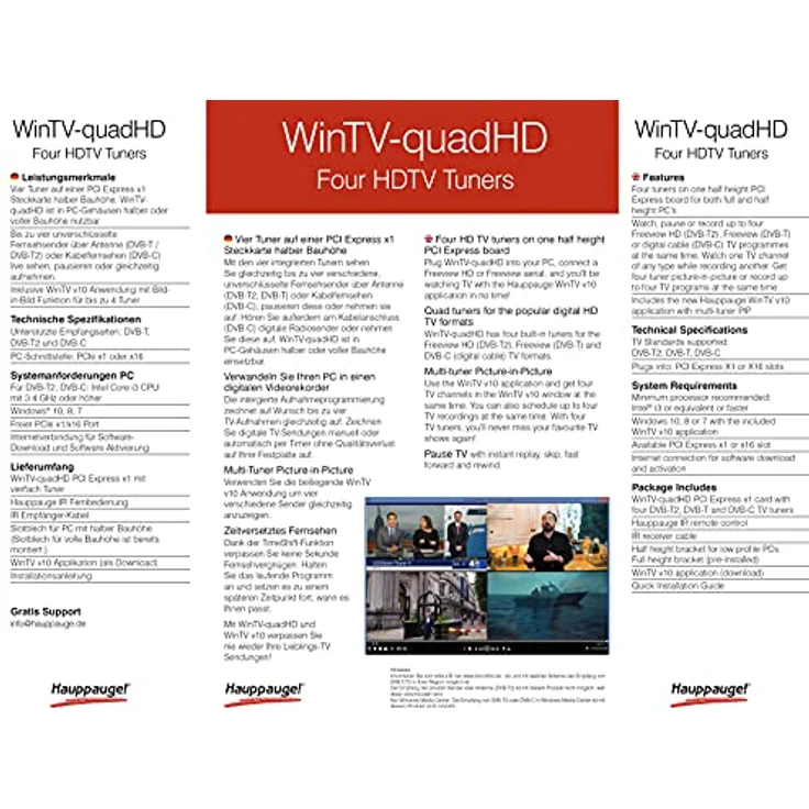 Hauppauge WinTV-quadHD - 01607 - HD PCI-Express Karte (DVB-T-T2 und DVB-C, bis zu vier verschiedene TV-Sender gleichzeitig anschauen oder aufzeichnen) – Bild 3