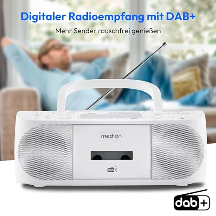MEDION DRX-1 Plus Boombox, tragbares DAB+ UKW Radio mit Bluetooth, CD-Player, MP3, Kassette, 30 W Stereo Sound, weiß – Bild 2